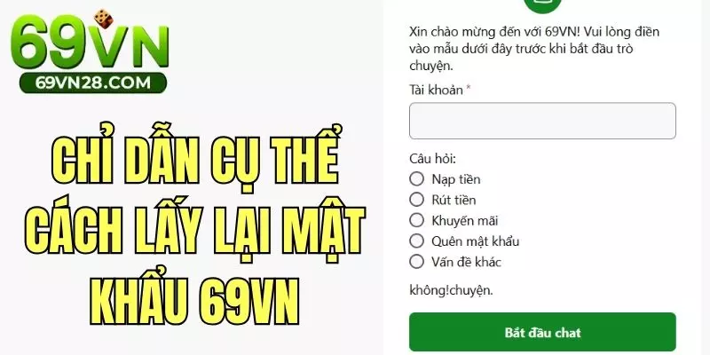 Chỉ dẫn cụ thể cách lấy lại mật khẩu 69VN
